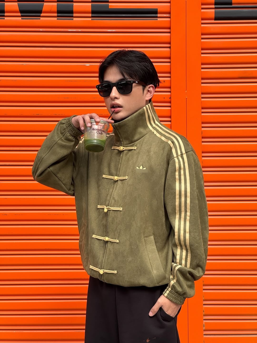 Olive Green Chinese New Year jacket India Adidas originals style vegan suede men women Gigavibe