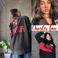 Back view collage of the Scuderia Ferrari jacket highlighting the massive red Ferrari horse graphic print and stylized Charles signature. Emphasizes the rich graphic saturation and vintage motorsport clothing India heritage.