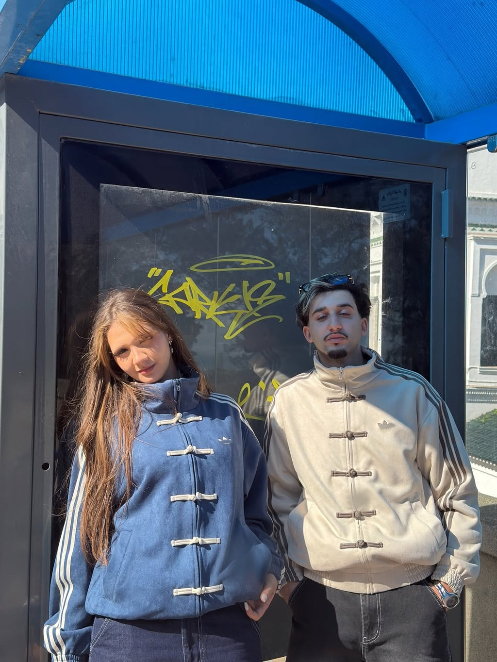 Traditional Chinese Pankou knot buttons detail Adidas CNY jacket style vegan suede Gigavibe India