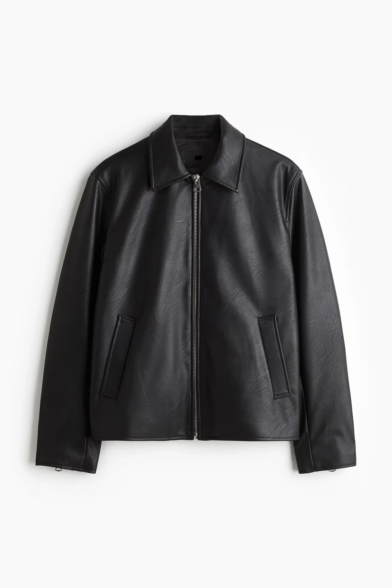 Direct front view of the Premium Unisex Black Boxy Leather Jacket in a matte finish at Gigavibe. Demonstrates the extreme wide-cut garment geometry, stealth silver front zipper, and the classic boxy proportions essential for modern streetwear fashion in India.