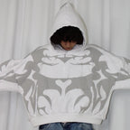 Model wearing white depth hoodie unisex streetwear style